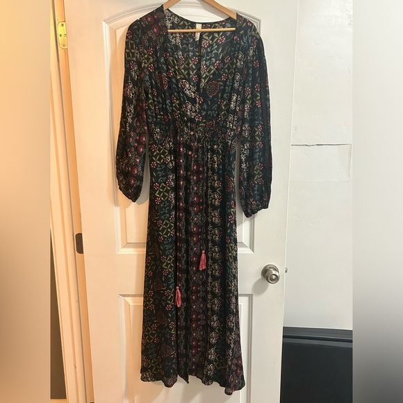 Raga button down maxi dress dark floral size small - Picture 1 of 9